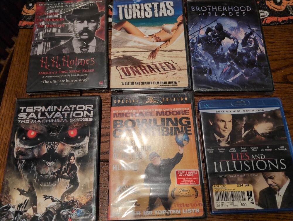 Lot DVD Blu Ray Lies Illusions Terminator Touristas HH Holmes Blades Columbine